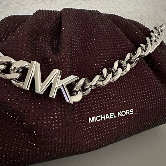 NWT MICHAEL MICHAEL KORS Nola Small Crystal Embellished Chain Crossbody Oxblood - Picture 14 of 16